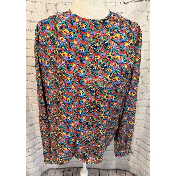 Notations Tops - Notations Multicolored Vintage Blouse Size 14 Round Neck Long Sleeves Buttons